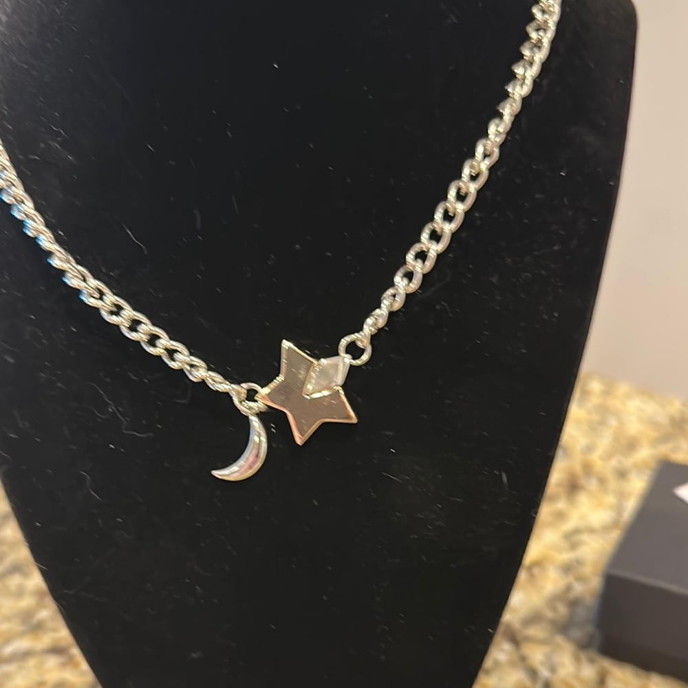 Silver Star And Moon Necklace